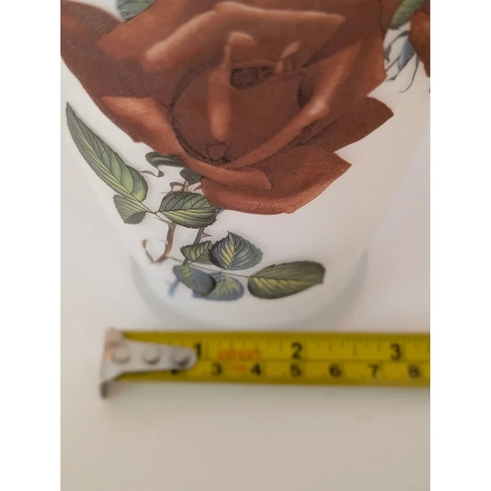 Vintage Napcoware Frosted Satin Glass Vase Red Rose Floral Gold Rim Japan
